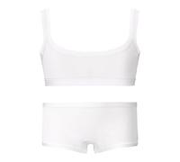 EMY Ensemble coordonné pour fille Brassiere et culotte en coton | idéal pour la danse gymnastique patinage | blanc noir nu | tailles 4-12 ans | Sous-vêtements naturels et respirants (Bco 4a)
