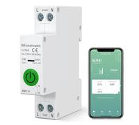 eMylo Smart Circuit Breaker, moniteur d'énergie WiFi, AC 220 V, 50 A, 1P DIN Rail Switch Power Consumption Monitor mètre, prise en charge Alexa, Tuya Smart Life APP Télécommande