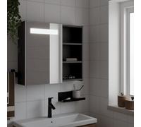 EMYRLXQW Armoire de salle de bain avec miroir et éclairage LED Noir 60 x 13 x 52 cm