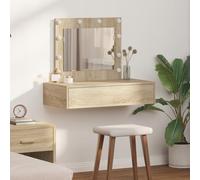 EMYRLXQW Armoires et rangement, meubles de toilette, coiffeuse de chambre à coucher - Coiffeuse murale à suspendre avec lumières LED en chêne sonoma
