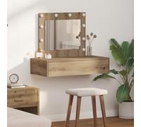 EMYRLXQW Armoires et stockage, meuble-lavabo, coiffeuse murale à suspendre avec lumières LED Chêne artisanal