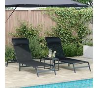 EMYRLXQW Chaise longue d'extérieur pliable avec cadre en métal noir, tissu textilène standard