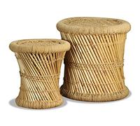 EMYRLXQW Chaises pliantes et tabourets - Tabourets 2 pièces en bambou et jute - Chaises pliantes et tabourets