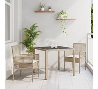 EMYRLXQW Ensemble de 3 chaises d'extérieur avec coussins en polyrotin Beige