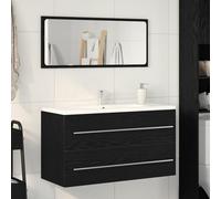 EMYRLXQW Ensemble de meubles de salle de bain - Meuble lavabo avec miroir - Chêne noir - 90 x 45 x 1,5 cm - Bois d'ingénierie