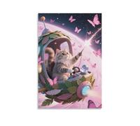 EMYXPAQM Chat Persan Impression Sur Toile Chat persan sur vaisseau spatial Art Mural Tableau Décoration Murale Pour Salle De Bain Bureau Cuisine 16x24inch(40x60cm)