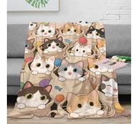 EMYXPAQM Couverture en Flanelle Motif Chats Couverture De Canapé Chats Motifs Divers Confortable Moelleuse Flanelle Cadeau pour Garçon Et Enfant 40x50inch(100x130cm)