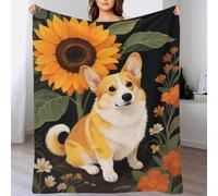 EMYXPAQM Couverture en Flanelle Motif Corgi Plaid De Canapé Corgi Tournesol Douce Et Moelleuse Flanelle Cadeau pour Garçons Et Filles 50x60inch(127x152cm)