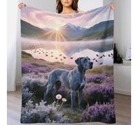 EMYXPAQM Couverture en Flanelle Motif Grand Danois Plaid De Canapé Grand Danois Mer Fleurs Douce Et Chaude Flanelle Cadeau pour Garçons Et Filles 50x60inch(127x152cm)