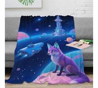 EMYXPAQM Couverture en Flanelle Motif Renard Plaid Canapé Renard Vaisseau Spatial Douce Et Chaude Flanelle Cadeau Unique pour Garçon Et Enfant 40x50inch(100x130cm)