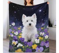 EMYXPAQM Couverture en Flanelle Motif Westie Plaid De Canapé Westie Fleurs Douce Et Moelleuse Flanelle Cadeau pour Enfants, Garçons 50x60inch(127x152cm)