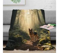 EMYXPAQM Couverture Polaire Flanelle Imprimée Berger Allemand, Couverture De Canapé Forêt, Confortable Moelleuse Idée Original pour Garçon Et Enfant 70x80inch(180x200cm)