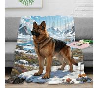 EMYXPAQM Couverture Polaire Flanelle Imprimée Berger Allemand, Couverture De Canapé Montagnes Enneigées, Douce Et Chaude Cadeau pour Garçon Et Enfant 80x90inch(200x230cm)