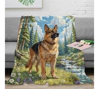 EMYXPAQM Couverture Polaire Flanelle Imprimée Berger Allemand, Couverture De Canapé Ruisseau Bois, Confortable Moelleuse Cadeau Unique pour Garçon Et Enfant 70x80inch(180x200cm)