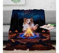 EMYXPAQM Couverture Polaire Flanelle Imprimée Berger des Shetland, Couverture De Canapé Feu de Camp Forêt, Douce Et Chaude Idée Original pour Enfants Et Adultes 60x80inch(150x200cm)