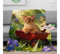 EMYXPAQM Couverture Polaire Flanelle Imprimée Chat Birman Européen, Couverture De Canapé Buisson Fleuri, Douce Et Chaude Cadeau pour Enfants, Garçons 70x80inch(180x200cm)