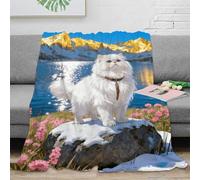 EMYXPAQM Couverture Polaire Flanelle Imprimée Chat Persan, Couverture De Canapé Bord du Lac, Confortable Moelleuse Idée Original pour Garçons Et Filles 50x60inch(127x152cm)
