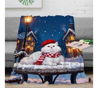 EMYXPAQM Couverture Polaire Flanelle Imprimée Chat Persan, Couverture De Canapé Ville Enneigée, Douce Et Confortable Idée Original pour Enfants, Garçons 60x80inch(150x200cm)