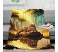EMYXPAQM Couverture Polaire Flanelle Imprimée Chat Scottish Fold, Couverture De Canapé Bois, Douce Et Confortable Idée Original pour Garçon Et Enfant 50x60inch(127x152cm)