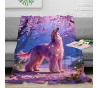 EMYXPAQM Couverture Polaire Flanelle Imprimée Chien Courant à Poil Long, Couverture De Canapé Fleur de Cerisier Bois, Ultra Douce Et Chaude Idée Original pour Garçon Et Enfant 40x50inch(100x130cm)