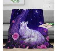 EMYXPAQM Couverture Polaire Flanelle Imprimée Renard Blanc, Couverture De Lit Rose Nébuleuse, Douce Et Chaude Cadeau Unique pour Garçons Et Filles 80x90inch(200x230cm)