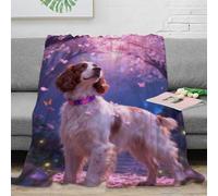 EMYXPAQM Couverture Polaire Flanelle Imprimée Welsh Springer Spaniel, Couverture De Canapé Fleur de Cerisier Bois, Douce Et Chaude Cadeau Unique pour Enfants, Garçons 50x60inch(127x152cm)