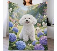 EMYXPAQM Couverture Polaire Flanelle Motif Bichon Frisé, Couverture De Lit Jardin d'Hortensias, Ultra Douce Et Chaude Idée Original pour Garçons Et Filles 70x80inch(180x200cm)