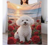 EMYXPAQM Couverture Polaire Flanelle Motif Bichon Frisé, Couverture De Lit Soleil Couchant sur Les Roses, Ultra Douce Et Chaude Cadeau pour Enfants Et Adultes 40x50inch(100x130cm)