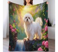 EMYXPAQM Couverture Polaire Flanelle Motif Bichon Maltais, Plaid De Canapé Fleurs de la Forêt Tropicale, Ultra Douce Et Chaude Idée Original pour Garçon Et Enfant 80x90inch(200x230cm)