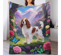 EMYXPAQM Couverture Polaire Flanelle Motif Cavalier King Charles Spaniel, Couverture De Lit Chien Rose, Douce Et Moelleuse Cadeau pour Enfants, Garçons 50x60inch(127x152cm)