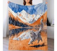 EMYXPAQM Couverture Polaire Flanelle Motif Chat Chartreux, Plaid De Canapé Lac de Montagne Enneigée, Confortable Moelleuse Cadeau pour Enfants, Garçons 50x60inch(127x152cm)