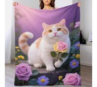 EMYXPAQM Couverture Polaire Flanelle Motif Chat Munchkin, Couverture De Canapé Buisson de Roses, Douce Et Chaude Idée Original pour Garçons Et Filles 80x90inch(200x230cm)