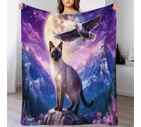 EMYXPAQM Couverture Polaire Flanelle Motif Chat Siamès, Jeté De Canapé Pleine Lune Montagnes, Douce Et Moelleuse Cadeau Unique pour Garçon Et Enfant 80x90inch(200x230cm)