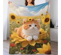 EMYXPAQM Couverture Polaire Flanelle Motif Chaton Munchkin, Couverture De Canapé Champ de Tournesols, Douce Et Chaude Idée Original pour Enfants Et Adultes 40x50inch(100x130cm)