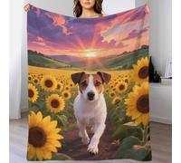 EMYXPAQM Couverture Polaire Flanelle Motif Jack Russell Terrier, Couverture De Lit Champ de Tournesols, Ultra Douce Et Chaude Cadeau pour Enfants, Garçons 70x80inch(180x200cm)