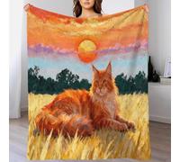 EMYXPAQM Couverture Polaire Flanelle Motif Maine Coon, Plaid De Canapé Prairie Jaune, Douce Et Moelleuse Cadeau Unique pour Enfants, Garçons 80x90inch(200x230cm)