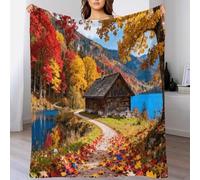 EMYXPAQM Couverture Polaire Flanelle Motif Paysage d'automne, Plaid De Canapé Lac dans Les Bois, Ultra Douce Et Chaude Idée Original pour Enfants, Garçons 50x60inch(127x152cm)