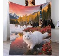 EMYXPAQM Couverture Polaire Flanelle Motif Sibérien, Couverture De Lit Chat Ours Brun Loup, Douce Et Moelleuse Cadeau pour Garçons Et Filles 40x50inch(100x130cm)