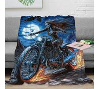 EMYXPAQM Couverture Polaire Motif De Moto Tout-Terrain Plaid Canapé Imprimé De Chevalier Squelette, Douce, Moelleuse, Confortable Chaude, Idée Original pour Garçons Et Filles 80x90inch(200x230cm)