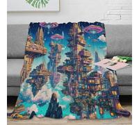 EMYXPAQM Couverture Polaire Motif De Ville Futuriste Plaid Canapé Imprimé De Ville futuriste OVNI, Douce, Moelleuse Et Chaude, Cadeau pour Garçons Et Enfants 70x80inch(180x200cm)