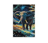 EMYXPAQM Éléphant Impression Sur Toile Éléphants dans la jungle et les prairies colorées Moderne Abstraite Tableau Décoration Murale Pour Chambre À Coucher Bureau 20x30inch(50x75cm)