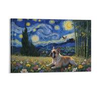 EMYXPAQM French Bouledogue Impression Sur Toile Bouledogue français céleste dans une mer de fleurs Décoration Murale Moderne Maison Salle De Bain 12x18inch(30x45cm)