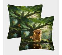 EMYXPAQM Housse Coussin Golden Retriever Lot De 2, Microfibre Douce Housse De Coussin De Canapé, Taies D'oreillers Décoratives, pour Canapé Salon Chambre Chaise Lit, 45x45cm