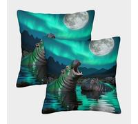 EMYXPAQM Housse Coussin Hippopotame Lot De 2, Microfibre Douce Housse De Coussin De Canapé, Taie d'oreiller De Canapé, pour Lit Chambre Salon Canapé Chaise Voiture, 50x50cm