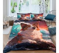EMYXPAQM Housse De Couette Berger Australien Microfibre Ultra-Douce 3D Parure De Lit Imprimé Vagues Nébuleuse avec Fermeture Éclair & Taies d'oreiller Cadeau Fête Anniversaire Double（200x200cm）