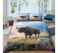 EMYXPAQM Housse De Couette Bison d'europe Microfibre Ultra-Douce Parure De Lit Imprimée Alpine Prairie 3D avec Fermeture Éclair & Taies d'oreiller pour Enfant Fille King(220x240cm)
