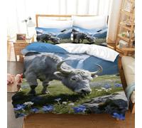 EMYXPAQM Housse De Couette Bison d'europe Microfibre Ultra-Douce Parure De Lit Imprimée Prairie 3D avec Fermeture Éclair & Taies d'oreiller pour Enfants Garçons Filles Single(140x200cm)