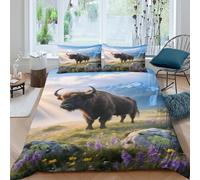 EMYXPAQM Housse De Couette Bison d'europe Microfibre Ultra-Douce Parure De Lit Motif Alpine Prairie 3D avec Fermeture Éclair & Taies d'oreiller pour Adulte Enfant Double(200x200cm)