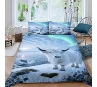 EMYXPAQM Housse De Couette Bison d'europe Microfibre Ultra-Douce Parure De Lit Motif Champ de Neige 3D avec Fermeture Éclair & Taie d'oreiller pour Adulte Enfant Double(200x200cm)