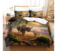 EMYXPAQM Housse De Couette Bison d'europe Microfibre Ultra-Douce Parure De Lit Motif Forêt 3D avec Fermeture Éclair & Taie d'oreiller pour Adulte Enfant Single（140x200cm）